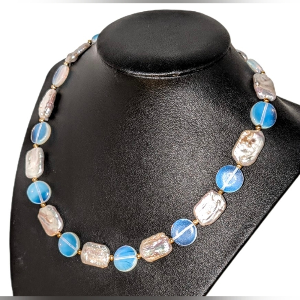 Handmade Opal and Pearl Stones Necklace - Picture 10 of 11